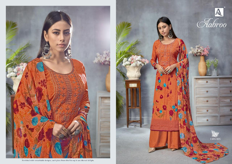 Alok Suit Aabroo Pure French Digital Print Fancy Thread Embroidery Work Salwar Kameez