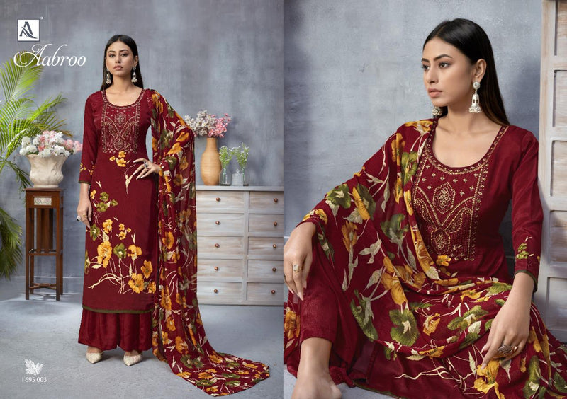 Alok Suit Aabroo Pure French Digital Print Fancy Thread Embroidery Work Salwar Kameez