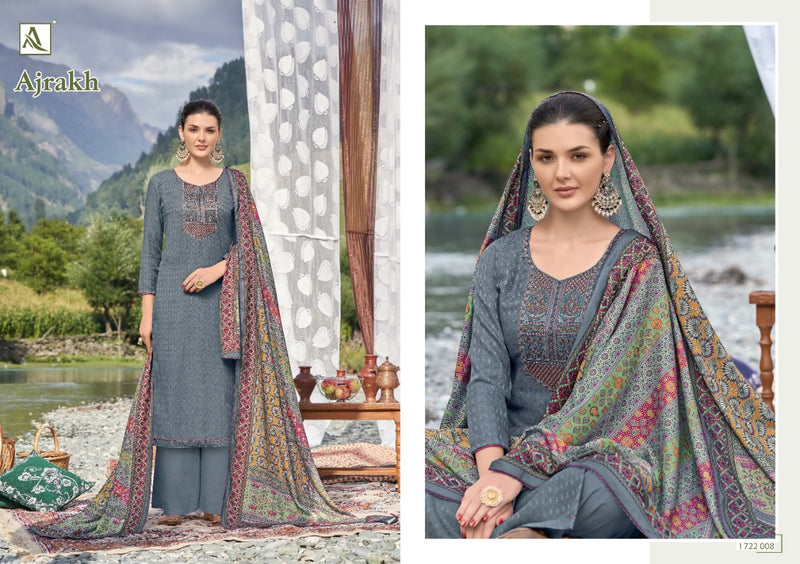 Alok Suit Ajrak Wool Pashmina Selp Print With Embroidery Work
