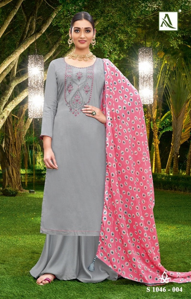 Alok Suit Bhavya Pure Jam Self Embroidered Printed Diamond Work Salwar Suit