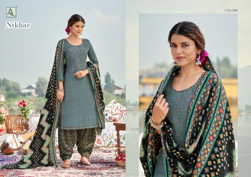 Alok Suit  Nikhar Pashmina Self Print With Exclusive Embroidery Salwar Suit