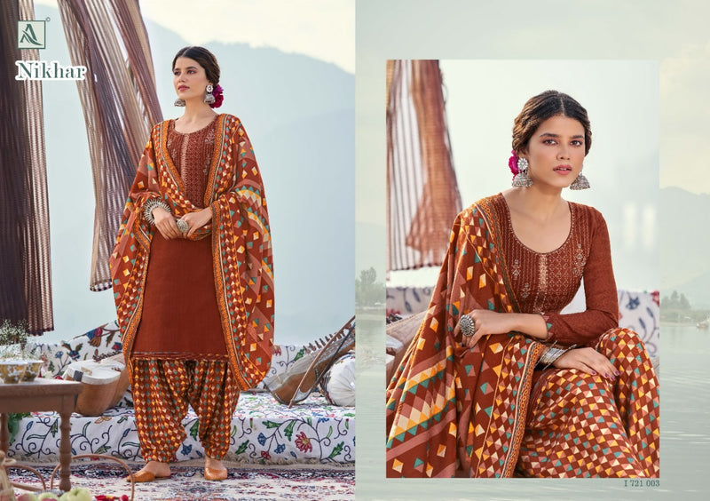 Alok Suit  Nikhar Pashmina Self Print With Exclusive Embroidery Salwar Suit