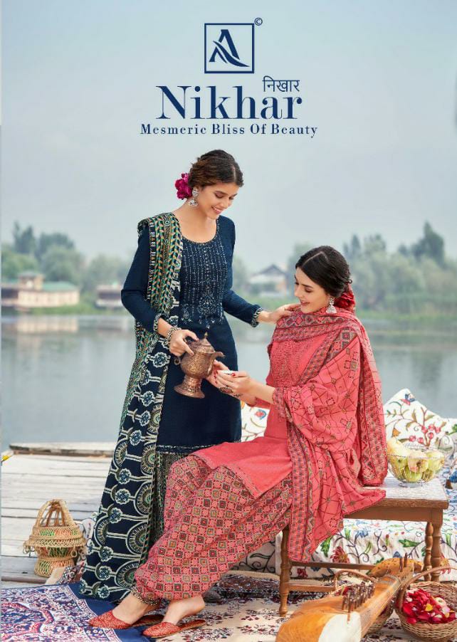 Alok Suit  Nikhar Pashmina Self Print With Exclusive Embroidery Salwar Suit