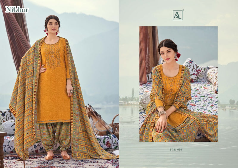 Alok Suit  Nikhar Pashmina Self Print With Exclusive Embroidery Salwar Suit