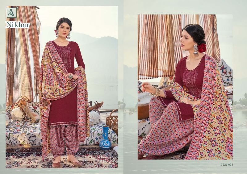 Alok Suit  Nikhar Pashmina Self Print With Exclusive Embroidery Salwar Suit