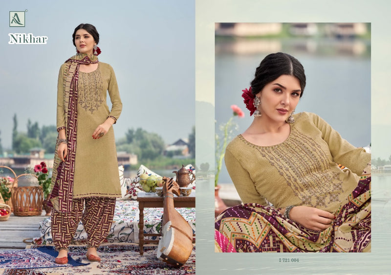 Alok Suit  Nikhar Pashmina Self Print With Exclusive Embroidery Salwar Suit