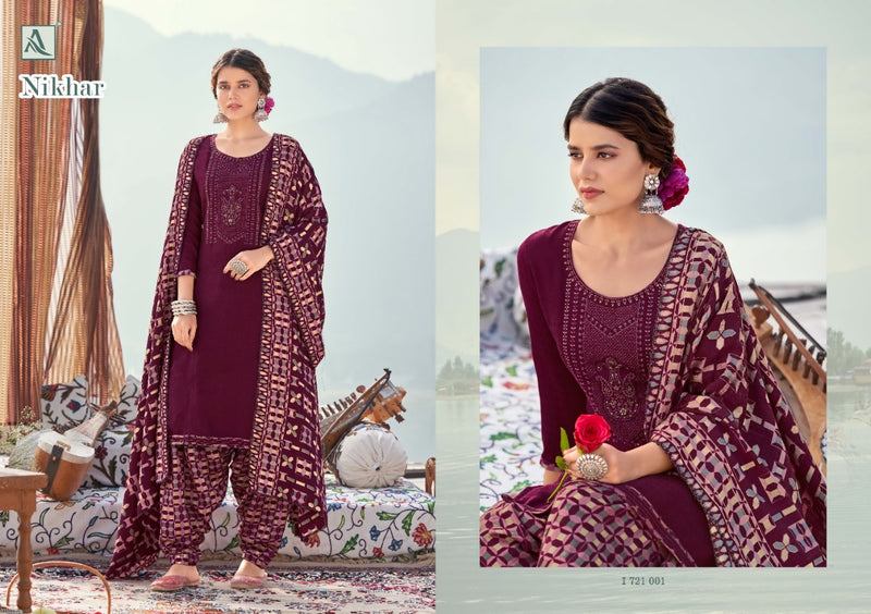 Alok Suit  Nikhar Pashmina Self Print With Exclusive Embroidery Salwar Suit