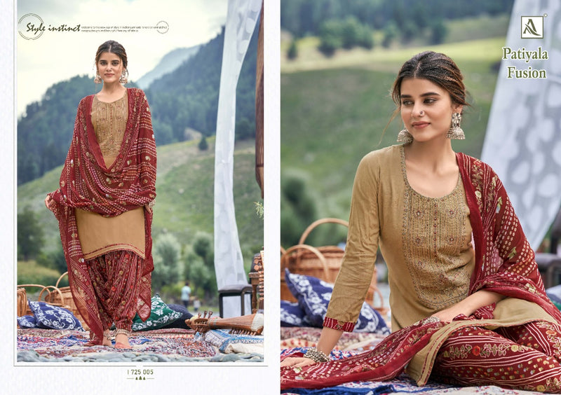 Alok Suit Patiyala Fusion Viscose Rayon Slub With Embroidery Work Salwar Kameez