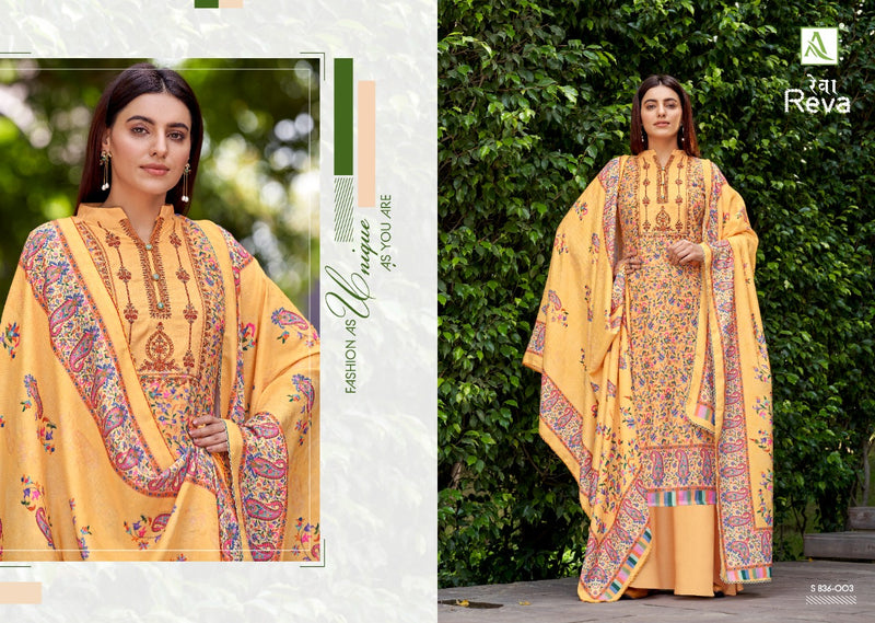 Alok Suit Reva Pure Wool Pashmina Digital Printed Embroidered Salwar Kameez