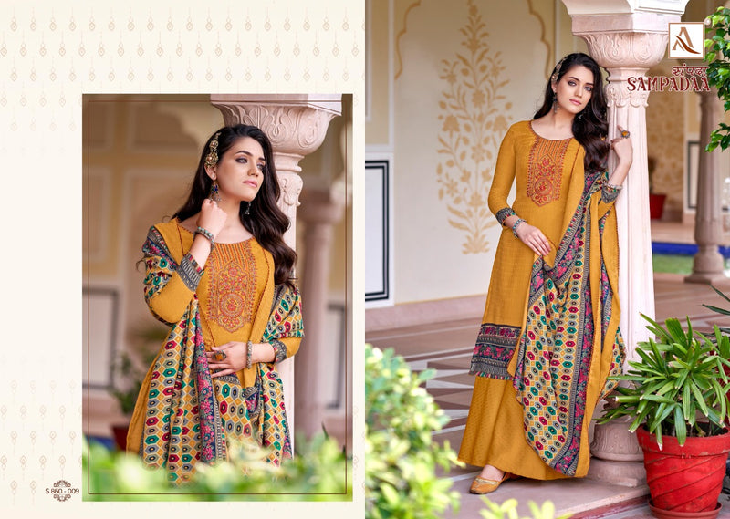 Alok Suit Sampadaa Pure Wool Digital Print Pashmina Embroidery Work Salwar Kameez