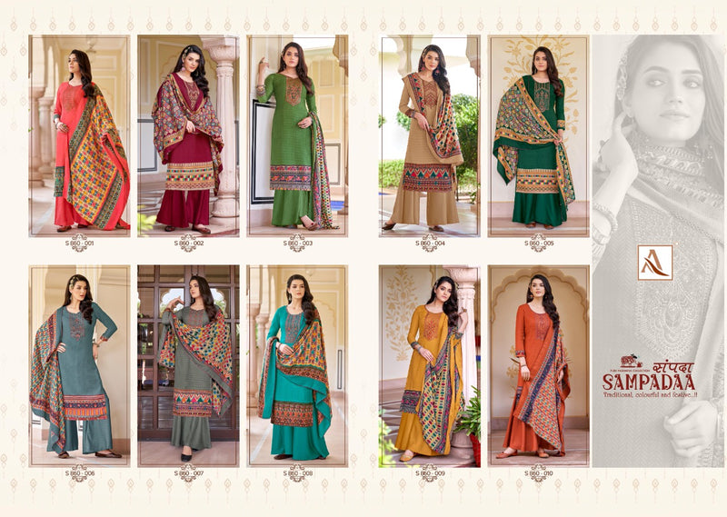 Alok Suit Sampadaa Pure Wool Digital Print Pashmina Embroidery Work Salwar Kameez