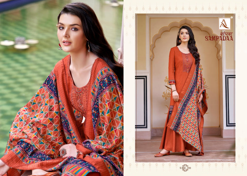 Alok Suit Sampadaa Pure Wool Digital Print Pashmina Embroidery Work Salwar Kameez