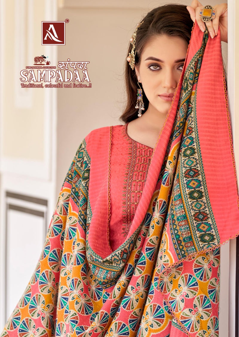 Alok Suit Sampadaa Pure Wool Digital Print Pashmina Embroidery Work Salwar Kameez