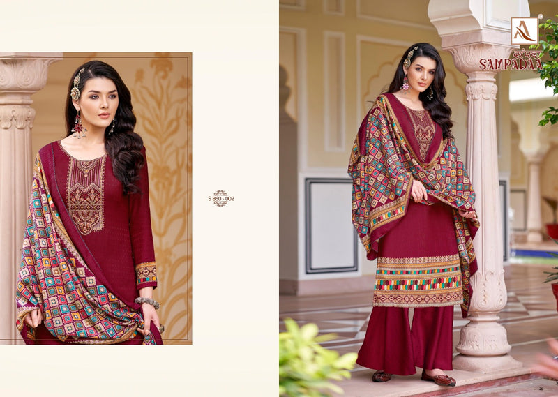 Alok Suit Sampadaa Pure Wool Digital Print Pashmina Embroidery Work Salwar Kameez