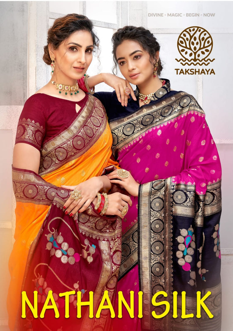 Takshya Presents By Nathani Silk With Heavy Printed Traditional Wear Designer Saree With Fancy Lace