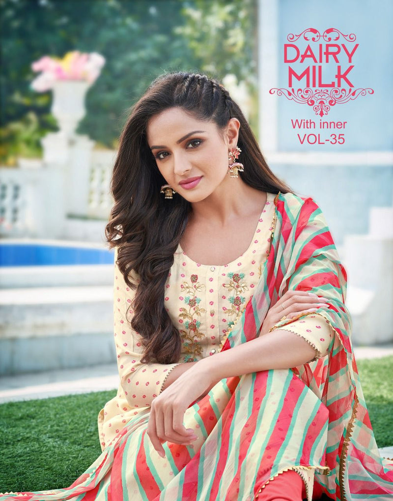 Angroop Next Dairy Milk Vol 35 Chanderi Cotton Casual Wear Salwar Suit