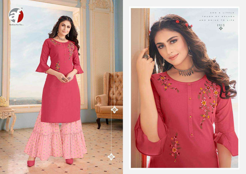 Anju Fab Launching Spicy Pure Cotton Exclusive Regular Wear Designer Kurtis With Sharara