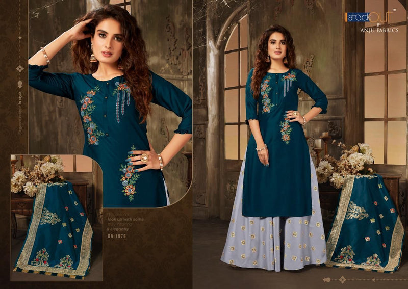 Anju Fabric Vivaah Bemberg Silk Exclicive Heavy Embrodery Work Kurti