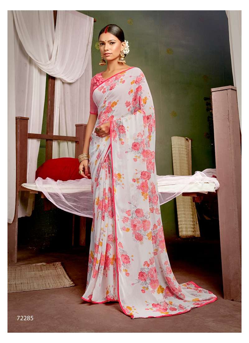 Antra White Daimond Vol 7 Weightless Fancy Flower Printed sarees