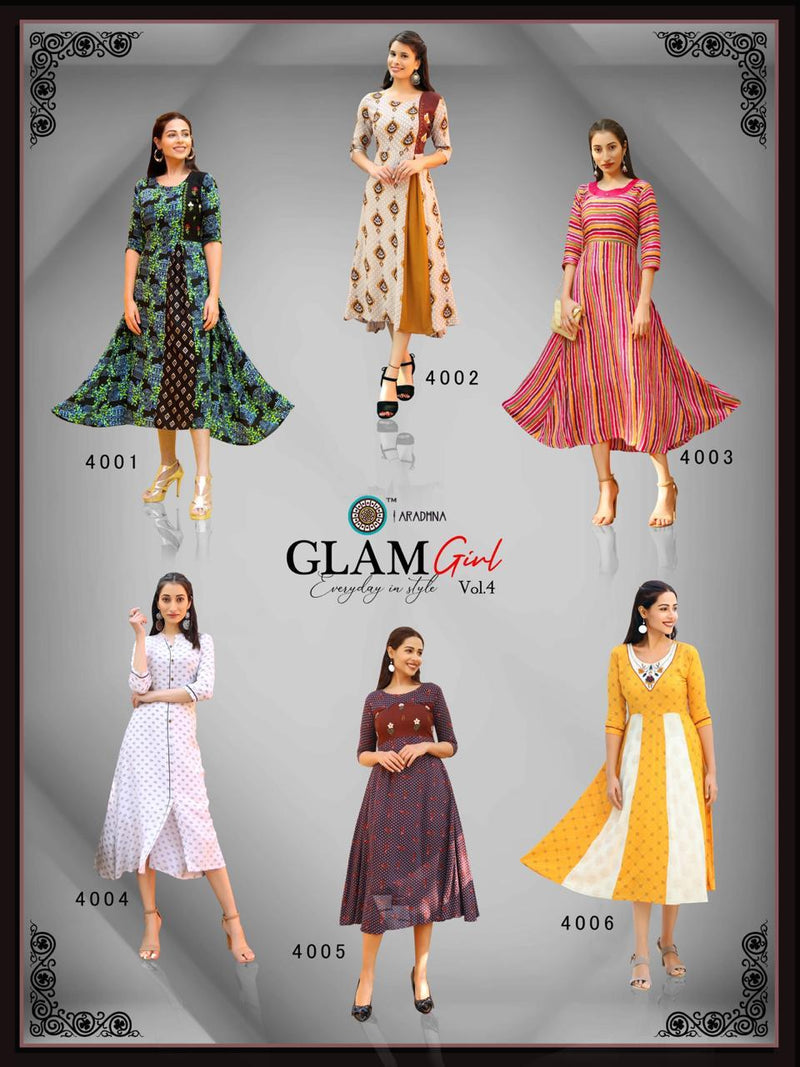 Aradhna Fashion Glam Girl Vol 4 Rayon Designer Embroidered Kurti Collection