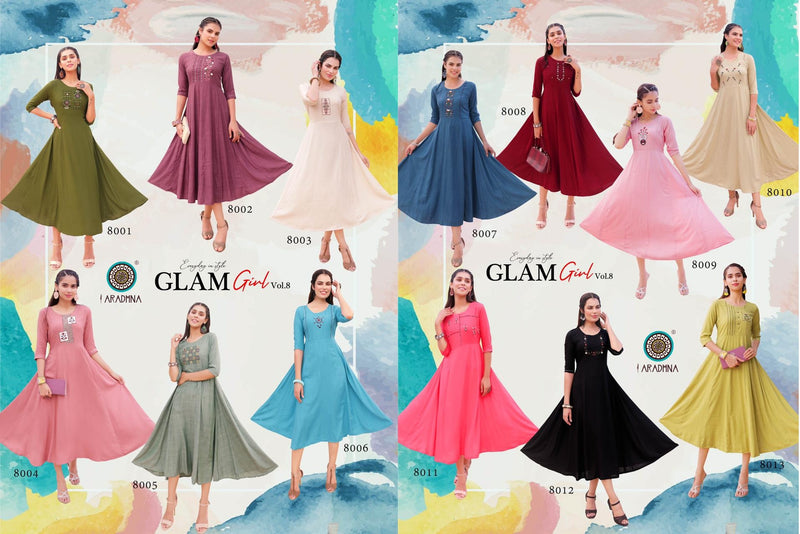 Aradhna Fashion Glam Girl Vol 8 Rayon Casual Wear Kurti Collection