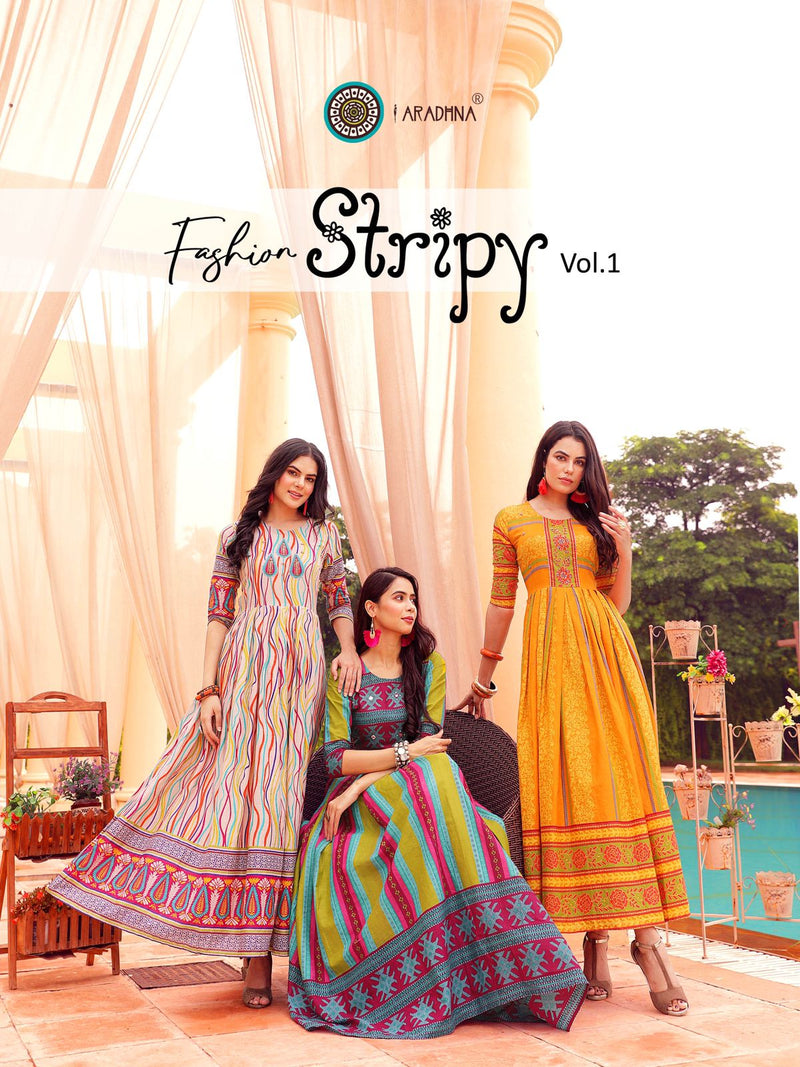 Aradhna Fashion Stripy Vol 1 Cotton  Fancy Kurti