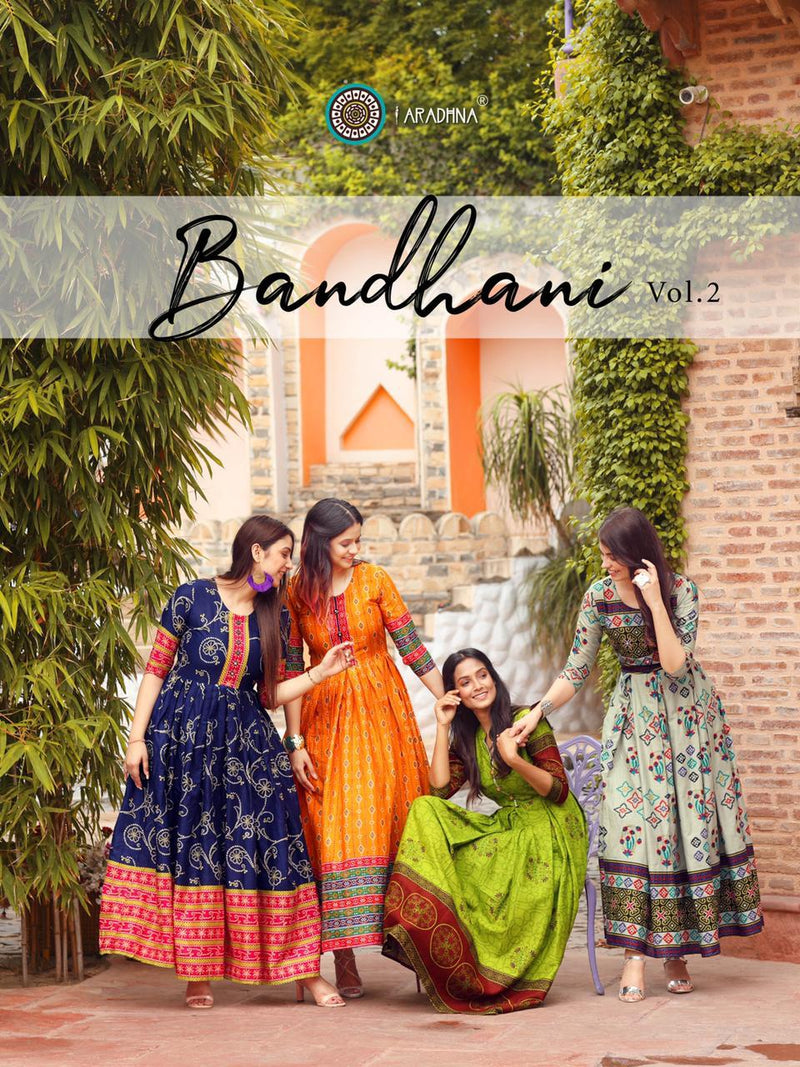 Aradhna Launch By Bandhani Vol 2 Heavy Cotton Full Gher Long Gown Type Fancy Kurtis