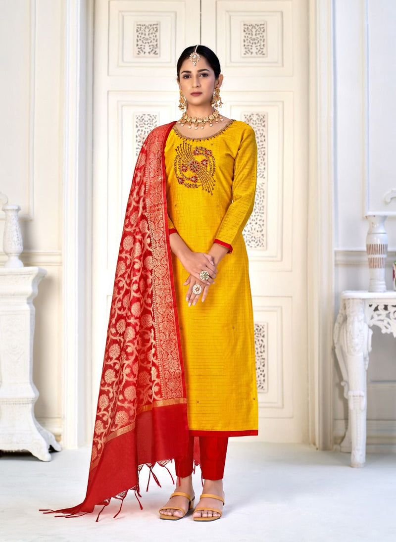 Nitya Banarasi Collection Chanderi Silk With Embroidery Designer Party Wear Salwar Suits