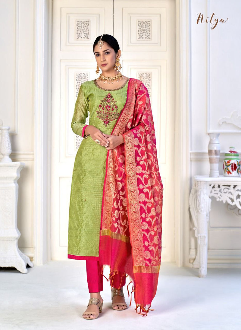 Nitya Banarasi Collection Chanderi Silk With Embroidery Designer Party Wear Salwar Suits