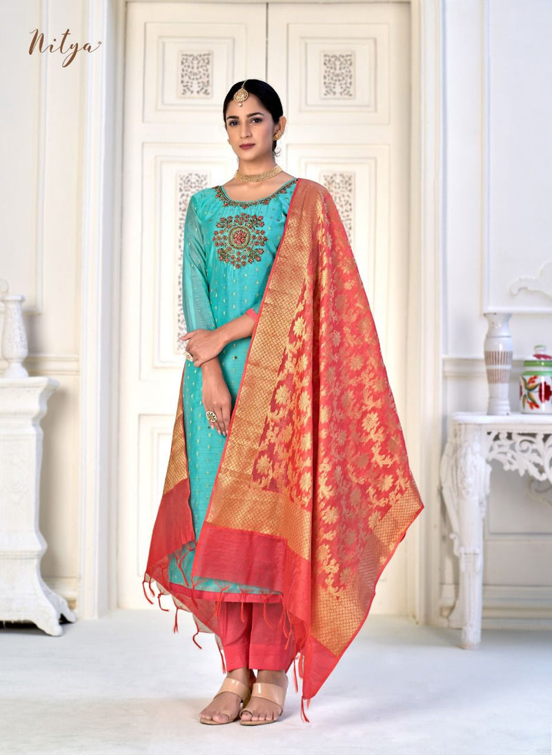 Nitya Banarasi Collection Chanderi Silk With Embroidery Designer Party Wear Salwar Suits