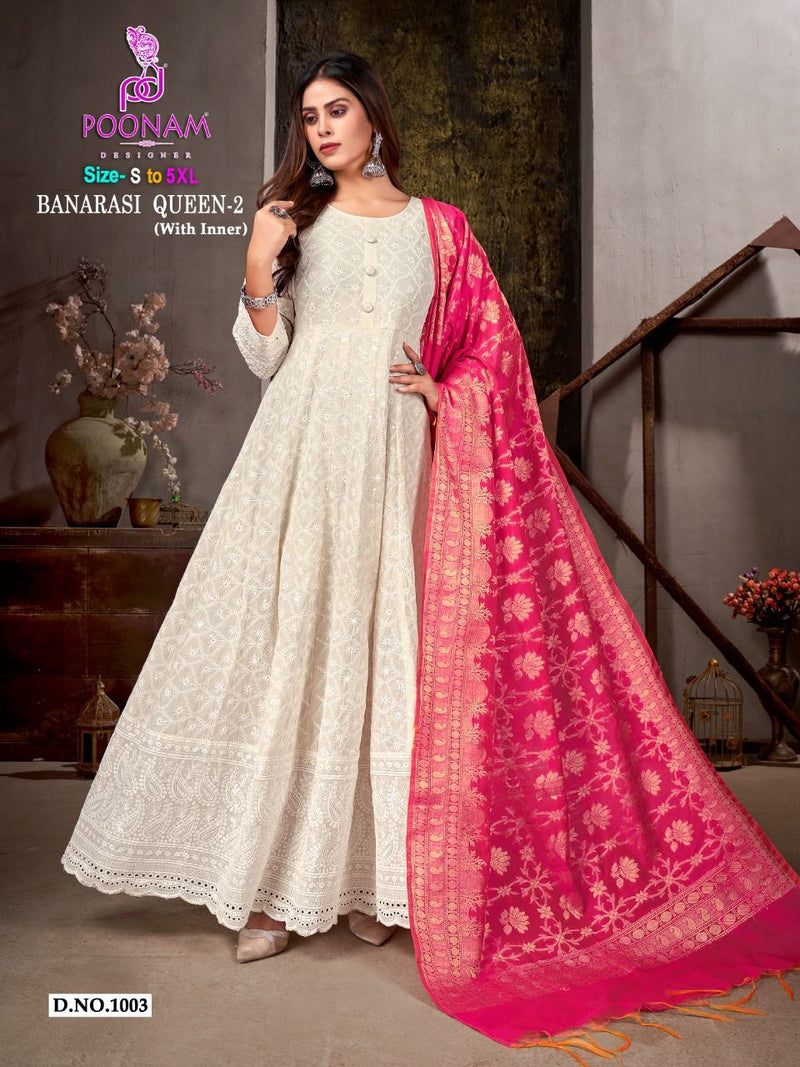Poonam Banarasi Queen Vol 2 Pure Cotton With Beautiful Fancy Work Stylish Designer Long Gown