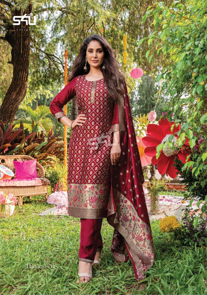 S4u Shivali Banarasi Vol 2 Dola Silk Designer Fancy Party Wear Kurtis With Bottom & Dupatta