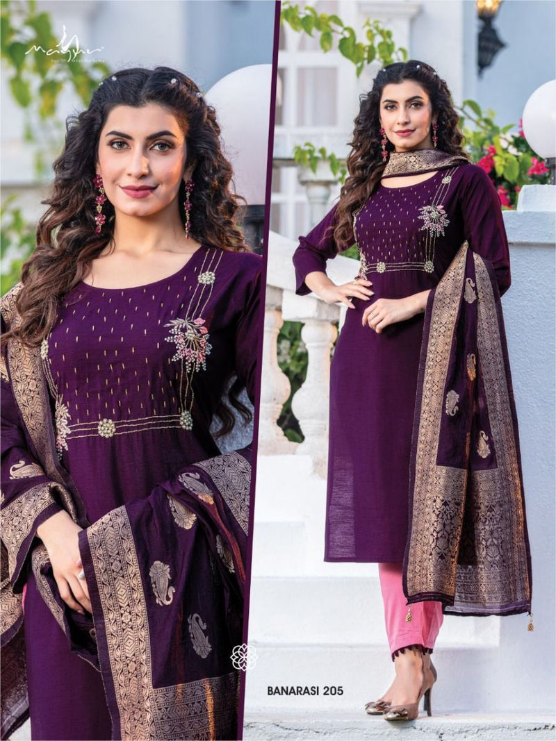 Mayur Banarasi Vol 2 Fancy Silk Designer Party Wear Kurtis With Bottom & Dupatta