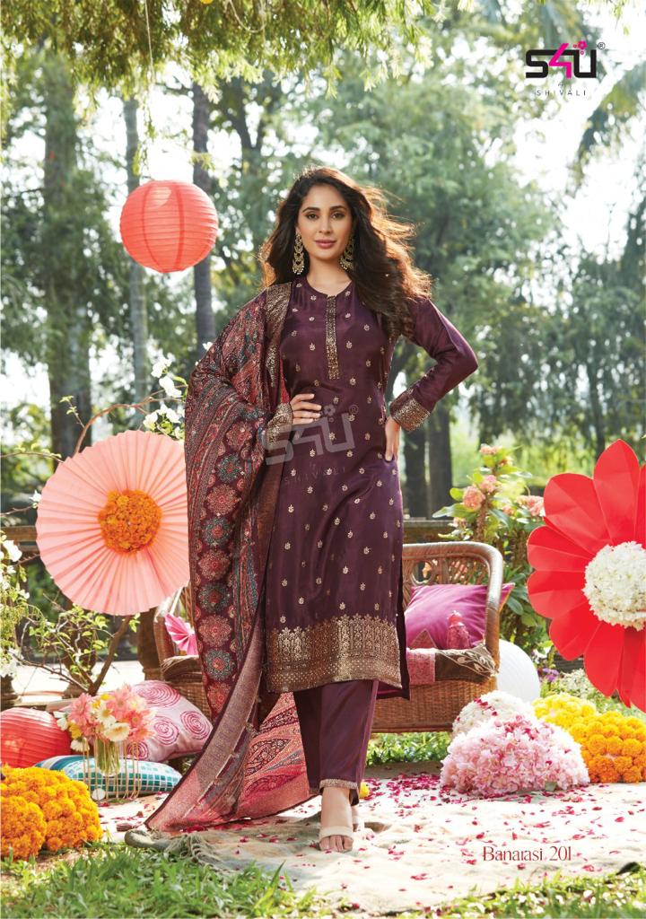 S4u Shivali Banarasi Vol 2 Dola Silk Designer Fancy Party Wear Kurtis With Bottom & Dupatta