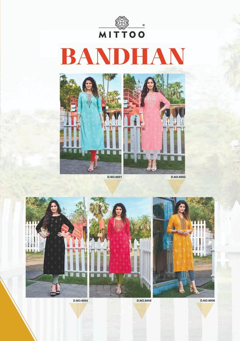 Mittoo Bandhani Printed Rayon Festive Wear Kurtis With Fancy Hand Work  Embroidery