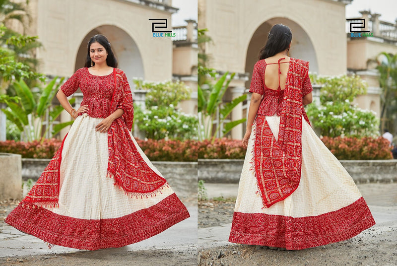 Blue Hills Bandhej Silk With Fancy Work Stylish Designer Casual Look Festive Wear Lehenga