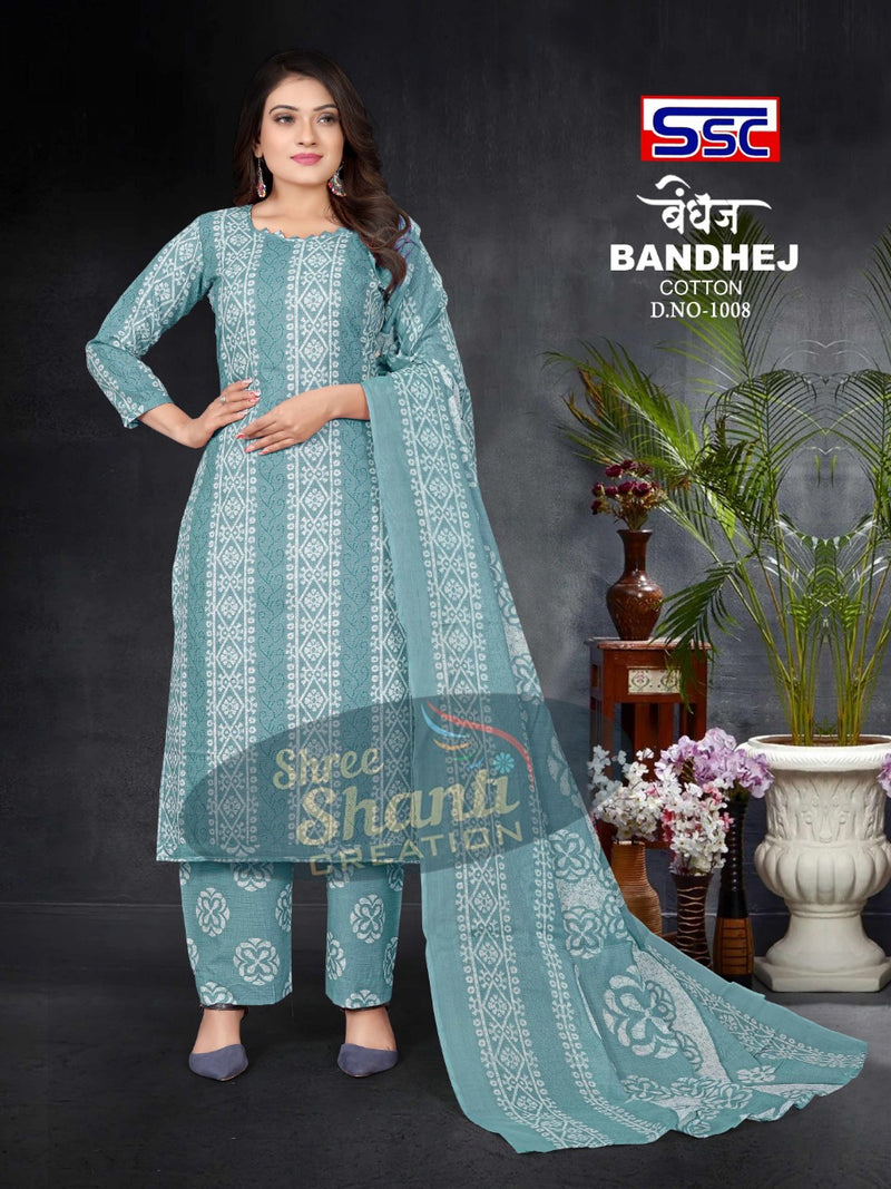 SSC Creation Bandhej Pure Cotton With Beautiful Work Stylish Designer Festive Wear Fancy Salwar Kameez