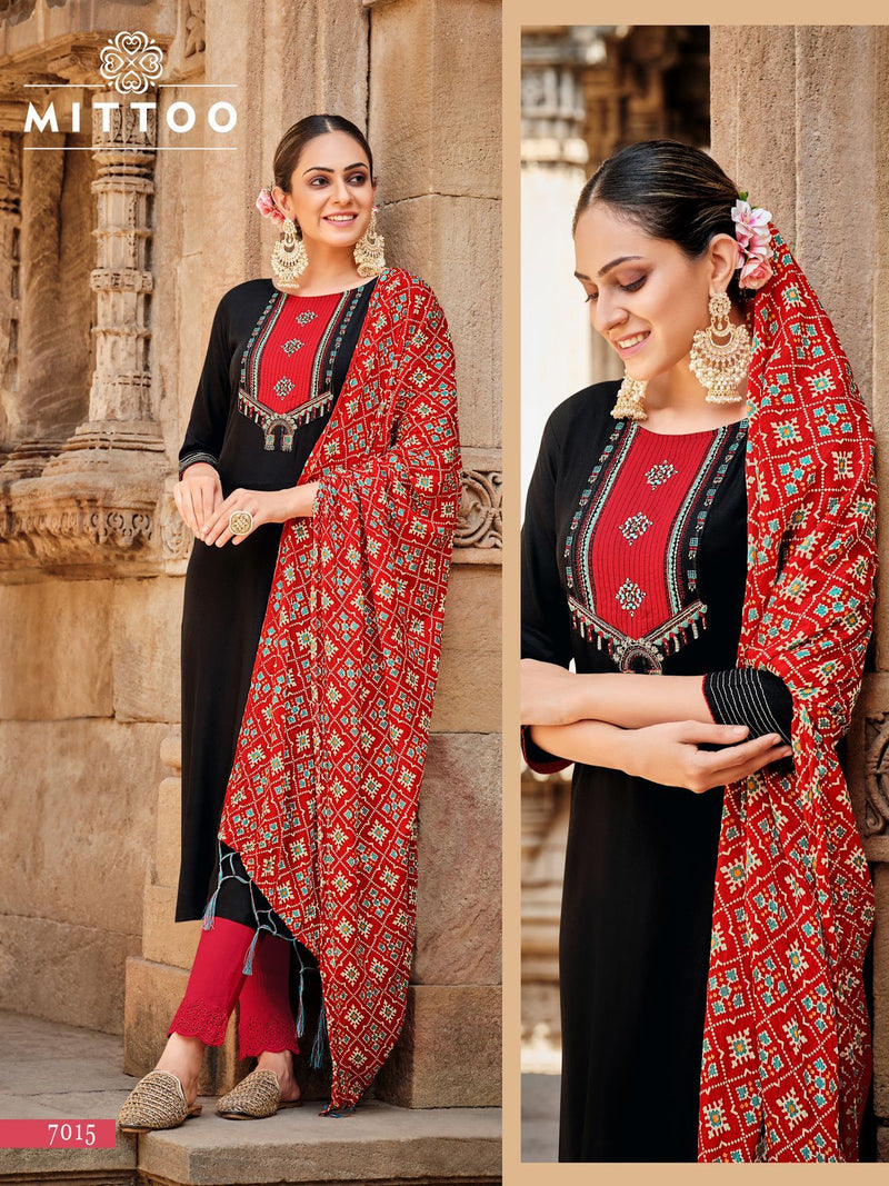 Mittoo Bansri Nylon Viscose Embroidered Designer Party Wear Kurtis With Bottom & Dupatta