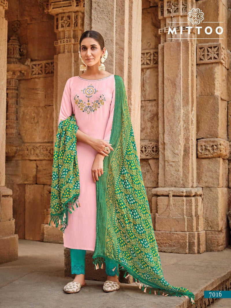 Mittoo Bansri Nylon Viscose Embroidered Designer Party Wear Kurtis With Bottom & Dupatta