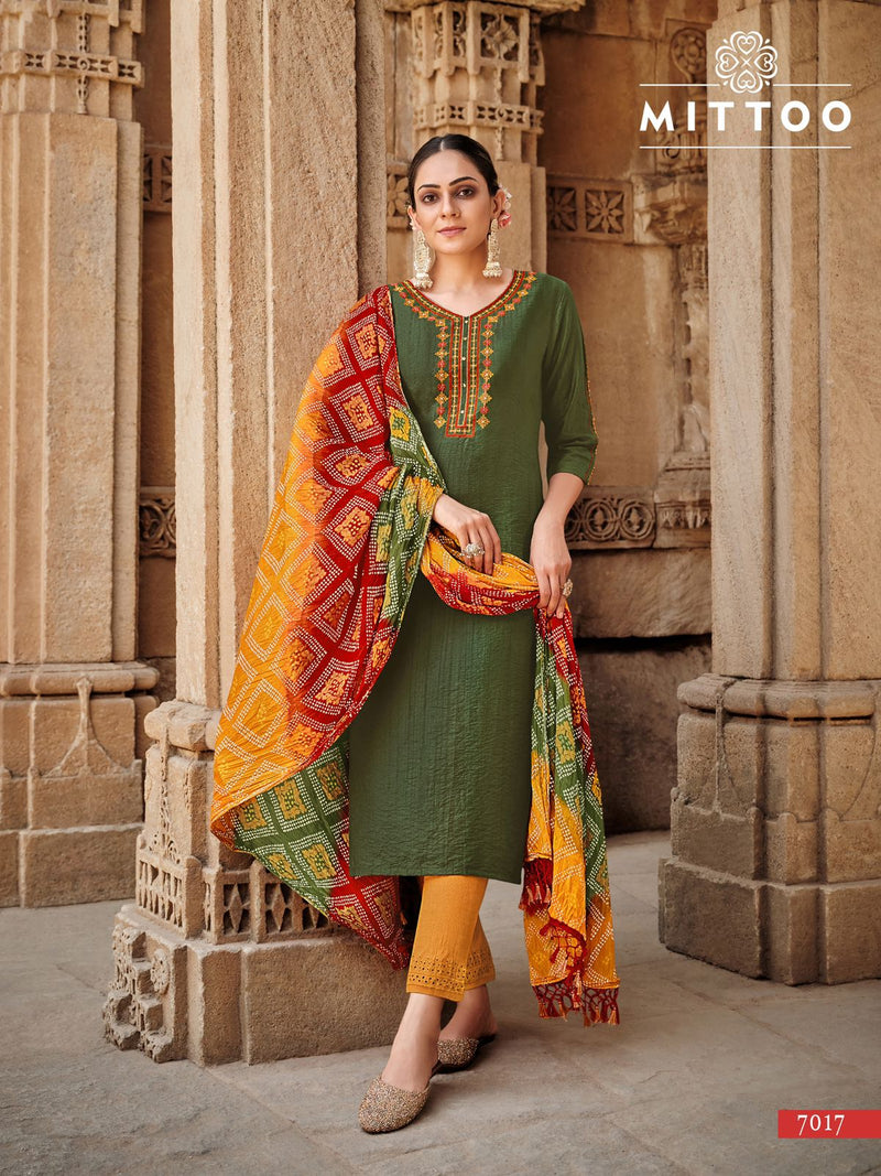 Mittoo Bansri Nylon Viscose Embroidered Designer Party Wear Kurtis With Bottom & Dupatta