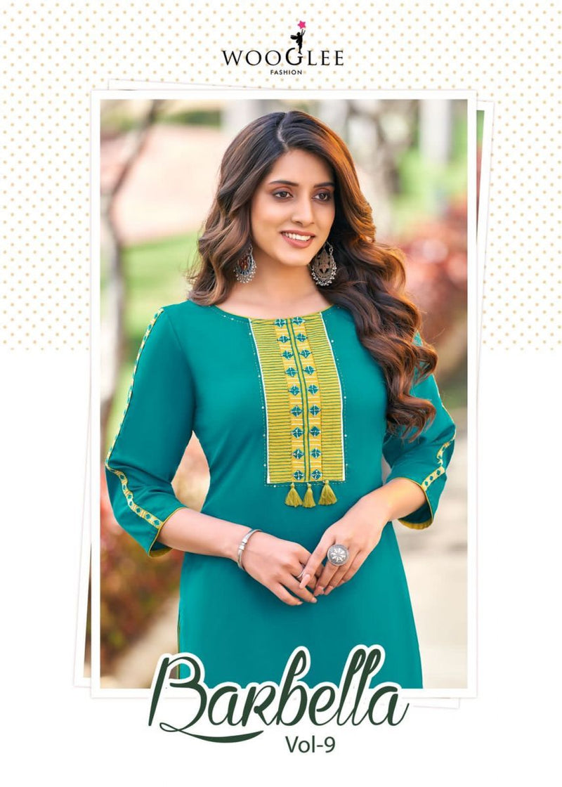 Wooglee Barbella Vol 9 Rayon Embroidered Casual Wear Fancy Kurtis