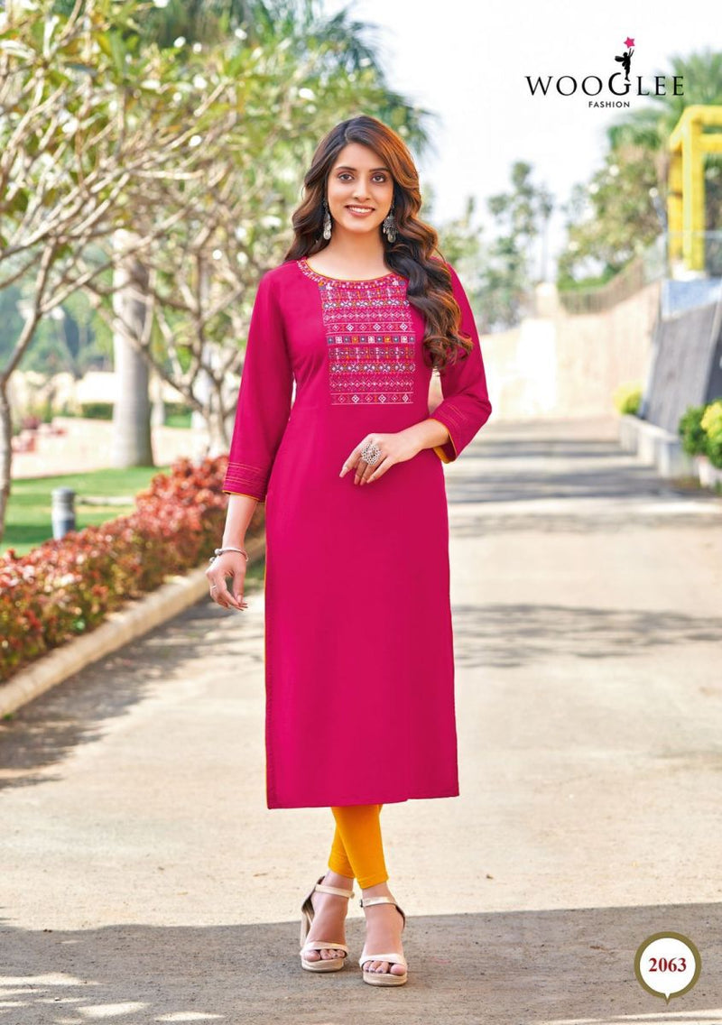 Wooglee Barbella Vol 9 Rayon Embroidered Casual Wear Fancy Kurtis