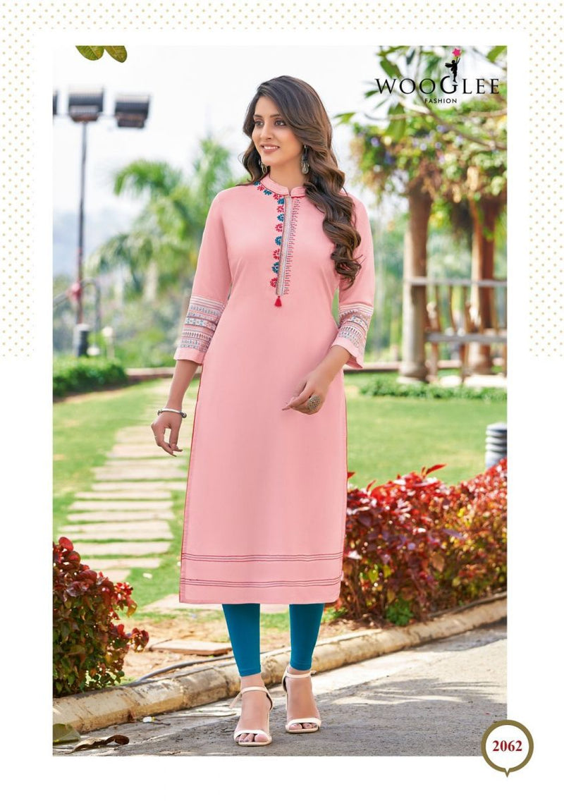 Wooglee Barbella Vol 9 Rayon Embroidered Casual Wear Fancy Kurtis