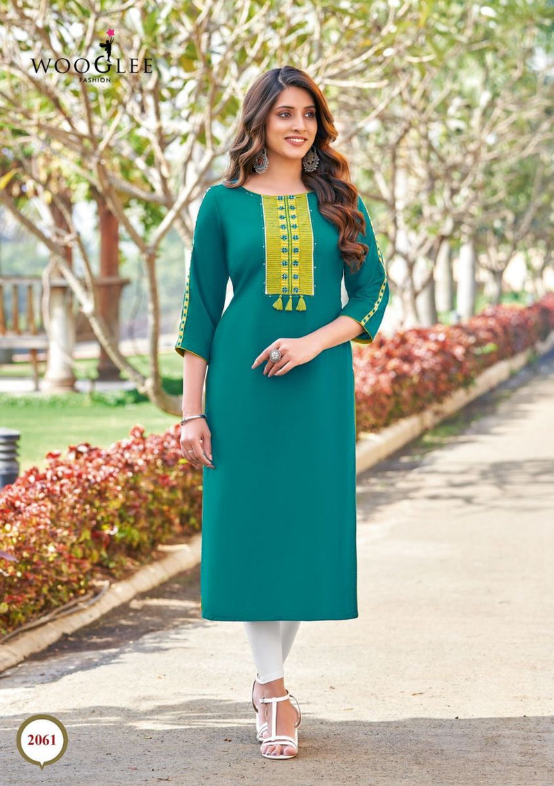 Wooglee Barbella Vol 9 Rayon Embroidered Casual Wear Fancy Kurtis