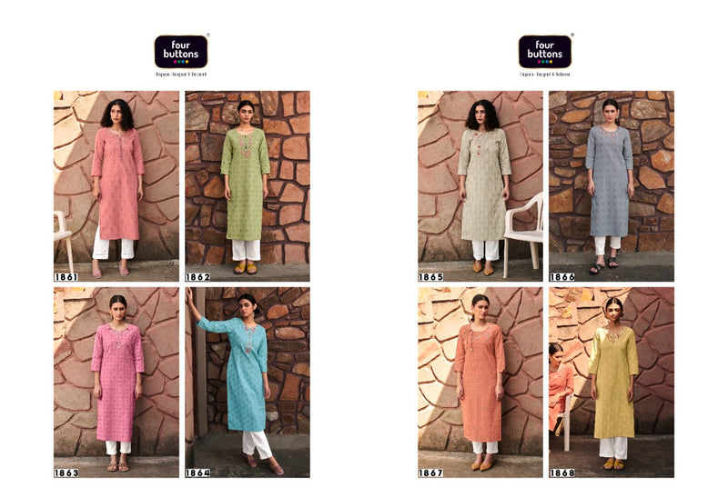 Four Buttons Basil Vol 3 Pure Dobby  Festive Wear Kurtis With Fancy Embroidery Work