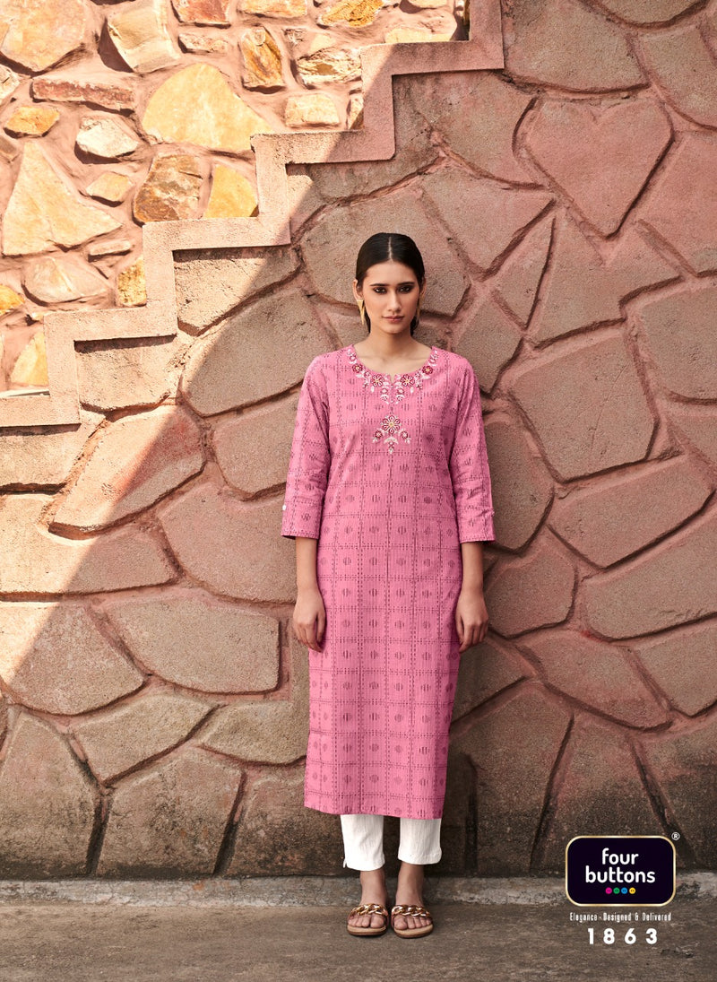 Four Buttons Basil Vol 3 Pure Dobby  Festive Wear Kurtis With Fancy Embroidery Work