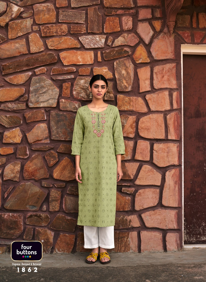 Four Buttons Basil Vol 3 Pure Dobby  Festive Wear Kurtis With Fancy Embroidery Work