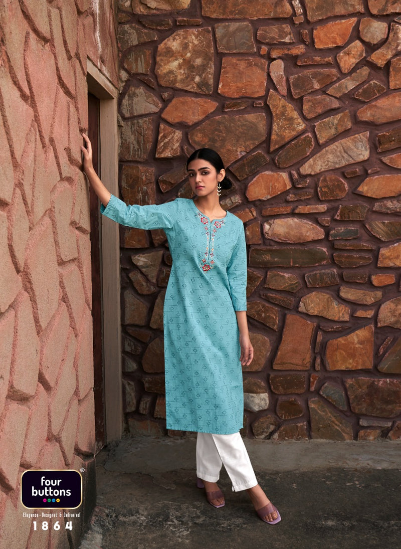Four Buttons Basil Vol 3 Pure Dobby  Festive Wear Kurtis With Fancy Embroidery Work