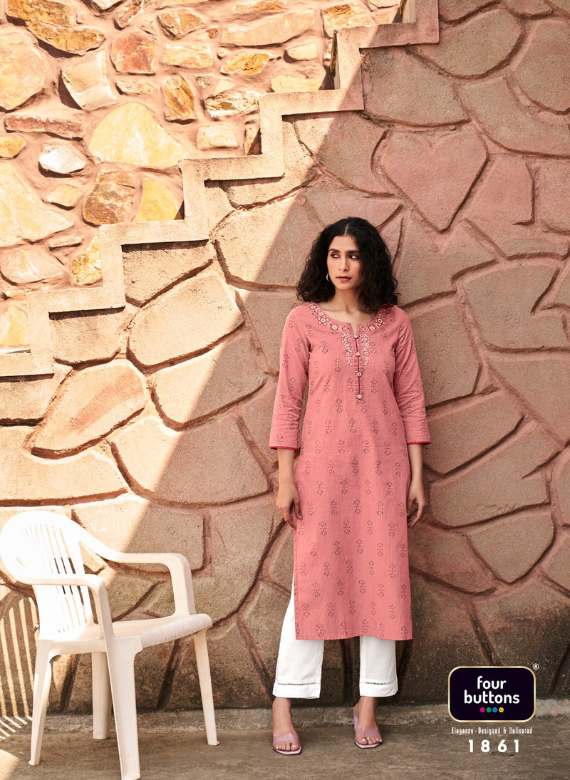 Four Buttons Basil Vol 3 Pure Dobby  Festive Wear Kurtis With Fancy Embroidery Work