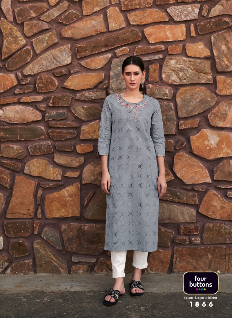 Four Buttons Basil Vol 3 Pure Dobby  Festive Wear Kurtis With Fancy Embroidery Work